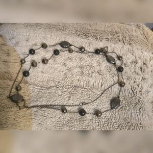 Gray Beaded Long Necklace - Unbranded